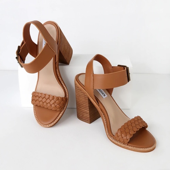 Steve Madden Cadence Leather Heeled Sandal (Cognac) - Picture 3 of 14